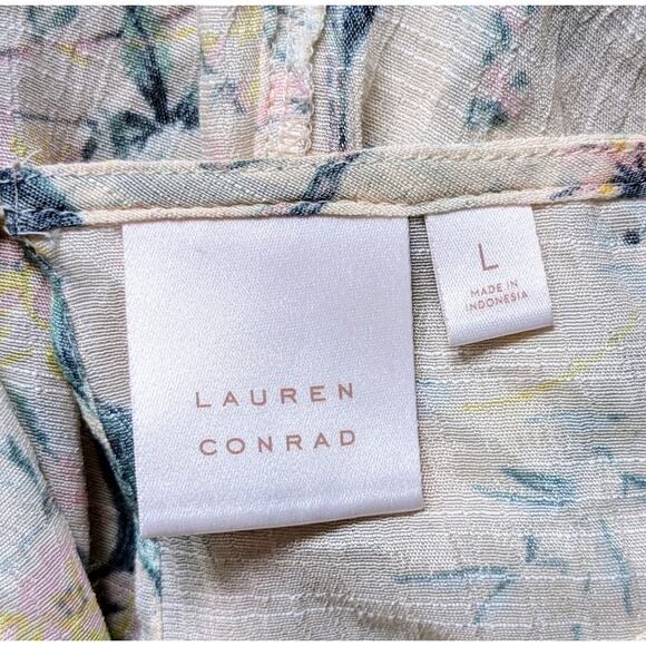 Lauren Conrad Sheer Gauzy Floral Trumpet Sleeve Blouse High Low Split Back Large - Picture 10 of 12